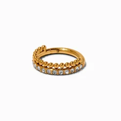Anneau de nez 1,2 mm boules et strass en titane couleur dorée