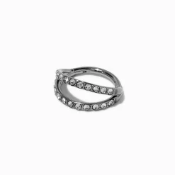 Anneau de nez 1,0 mm double rang strass titane couleur argentée