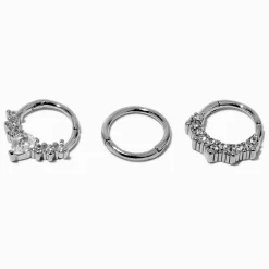 Anneau de nez septum couronne 1,2 mm couleur argentée - Lot de 3