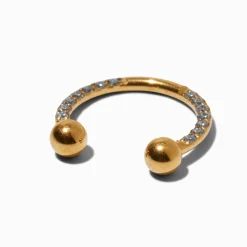 Anneau en fer à cheval 1,2 mm pour piercing septum en zircon cubique et acier inoxydable couleur dorée