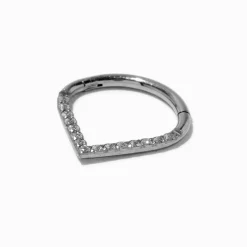 Anneau en pointe orné de strass 1,2 mm pour piercing septum en titane couleur argentée