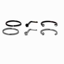 Anneau et clous de nez 0,8 mm aux designs variés en titane - Lot de 6
