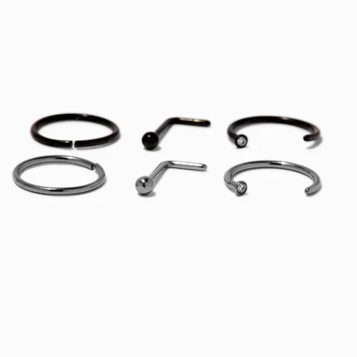 Anneau et clous de nez 0,8 mm aux designs variés en titane - Lot de 6