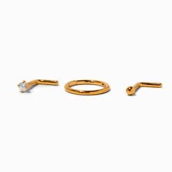 Anneau et clous pour piercing de nez 1,0 mm en titane couleur dorée - Lot de 3
