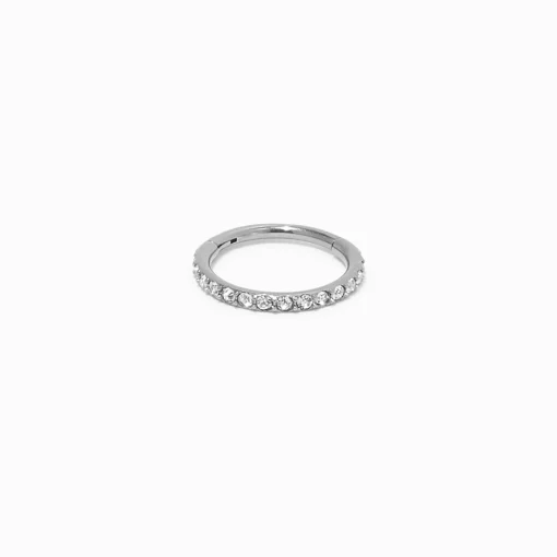 Anneau pour le nez à charnière strass 0,8 mm en titane couleur argentée