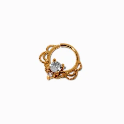 Anneau pour piercing Daith 1,2 mm en zircon cubique et acier inoxydable couleur dorée