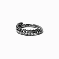 Anneau pour piercing de nez 1,2 mm boules et strass en titane couleur argentée