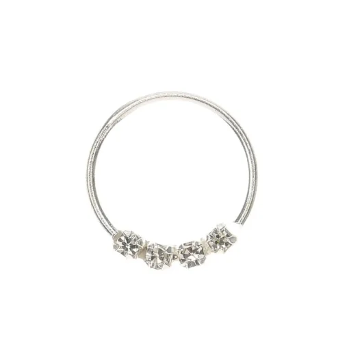 Anneau pour piercing de nez avec pierre ornementée 0,6 mm couleur argentée