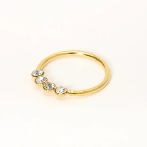 Anneau pour piercing de nez à quatre strass 0,6 mm couleur argentée et couleur dorée