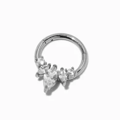 Anneau pour piercing septum couronne 1,2 mm avec zircon cubique en acier inoxydable couleur argentée