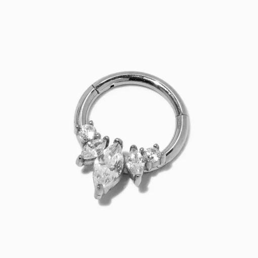 Anneau pour piercing septum couronne 1,2 mm avec zircon cubique en acier inoxydable couleur argentée
