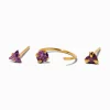 Anneau torsadé et clous de nez 1,7 mm strass violet couleur dorée - Lot de 3