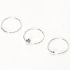 Anneaux de nez avec strass barre boule 0,6 mm couleur argentée - Lot de 3