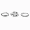 Anneaux de nez 1,0 mm torsadés en zircon cubique et acier inoxydable couleur argentée - Lot de 3