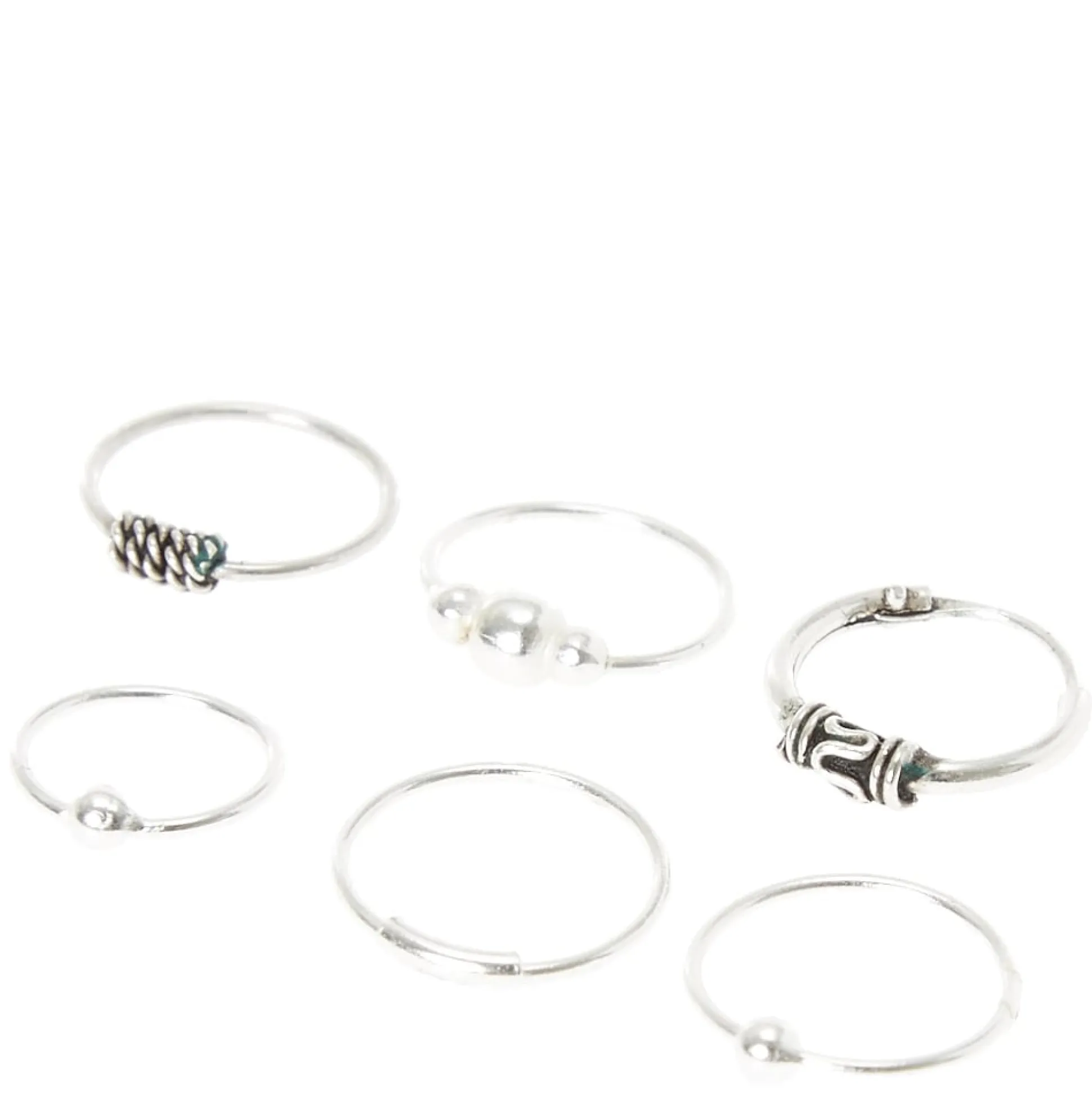 Anneaux de nez vintage 0,6 mm couleur argentée - Lot de 6