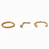 Anneaux 0,8 mm de style torsadé et clou avec strass en titane couleur dorée - Lot de 3