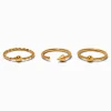 Anneaux 0,8 mm motifs pointe torsades en titane couleur dorée - Lot de 3