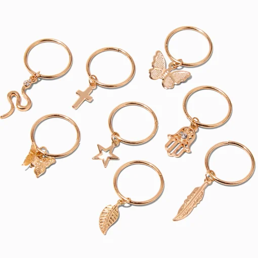 Anneaux pour cheveux icônes couleur dorée - Lot de 8