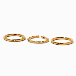 Anneaux pour piercing de nez 1,0 mm lisses et torsadés en titane couleur dorée - Lot de 3