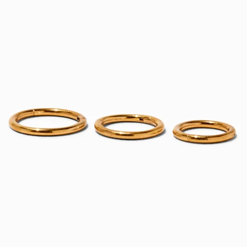 Anneaux pour piercing de nez 1,0 mm aux motifs variés en titane couleur dorée - Lot de 3