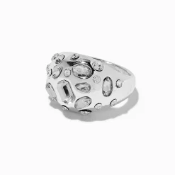 Bague de caractère bulle avec strass variés couleur argentée