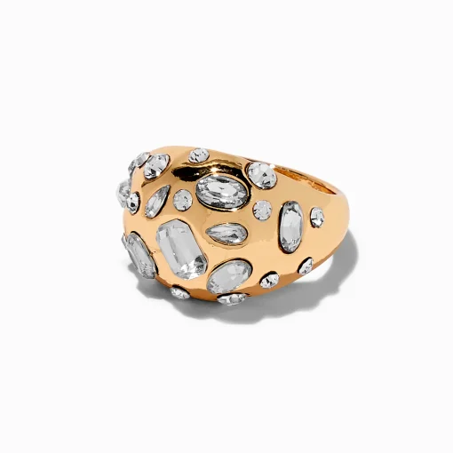Bague de caractère bulle avec strass variés couleur dorée