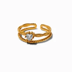 Bague d'orteil multi-rangs cœur en zircon cubique et acier inoxydable couleur dorée