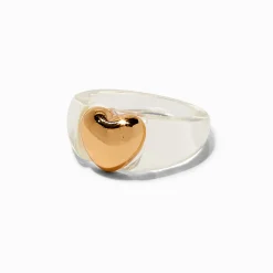 Bague en acrylique transparent cœur couleur dorée