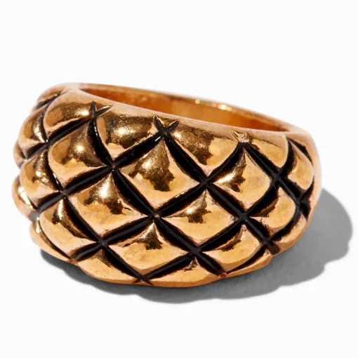 Bague en forme de dôme matelassée noire et couleur dorée