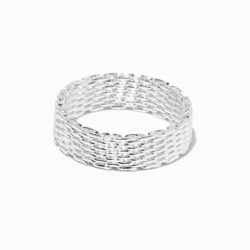 Bague maille tressée couleur argentée