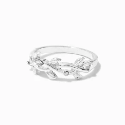 Bague motif feuille de vigne décorée couleur argentée