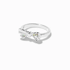 Bague nœud strass iridescent couleur argentée