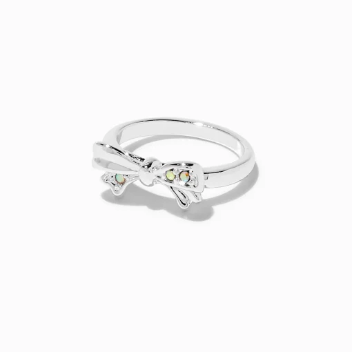 Bague nœud strass iridescent couleur argentée