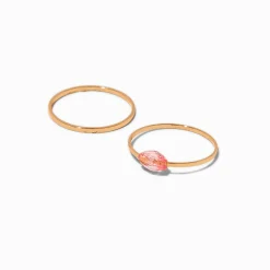 Bagues empilées couleur dorée strass à facettes rose - Lot de 2