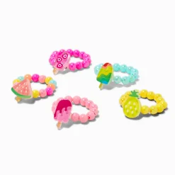Bagues élastiques perlées estivales Claire's Club - Lot de 5