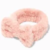 Bandeau de démaquillage à nœud en fausse fourrure rose