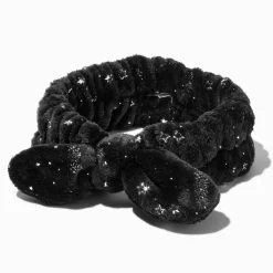 Bandeau noir à nœud pour maquillage avec étoiles couleur argentée