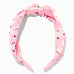 Bandeau rose noué avec strass vermicelles