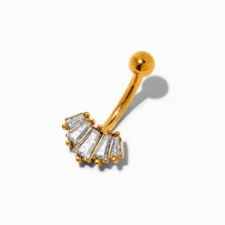 Barre de nombril double en zircon cubique 1,6 mm en titane couleur dorée