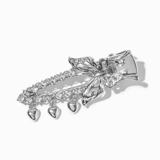 Barrette à cheveux cœur papillon couleur argentée