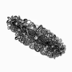 Barrette à fleurs en filigrane couleur hématite
