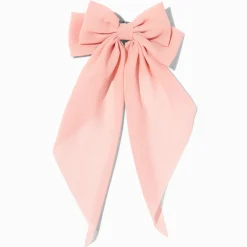 Barrette à nœud avec long ruban rose tendre