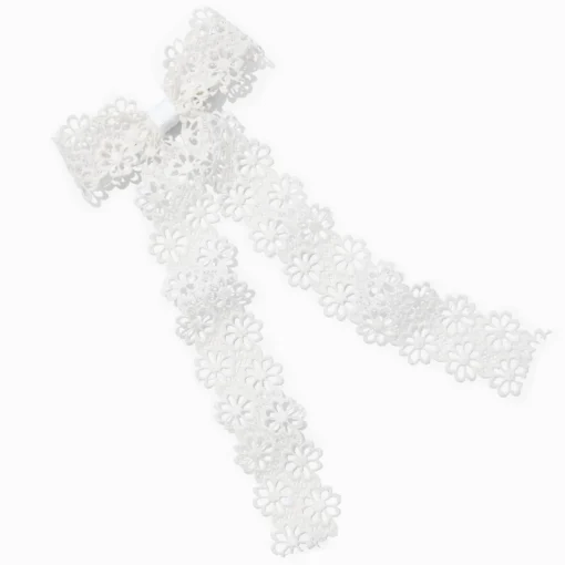 Barrette à nœud avec marguerites dentelle blanche
