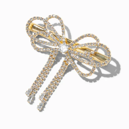 Barrette à nœud goutte strass couleur dorée