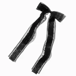Barrette à nœud satinée dentelle noire