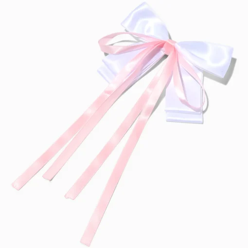 Barrette avec nœud blanc et ruban rose Claire's Club