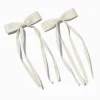 Barrettes à nœud à longs pans en ruban gros-grain couleur ivoire - Lot de 2