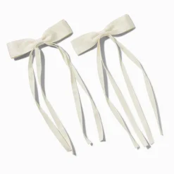 Barrettes à nœud à longs pans en ruban gros-grain couleur ivoire - Lot de 2