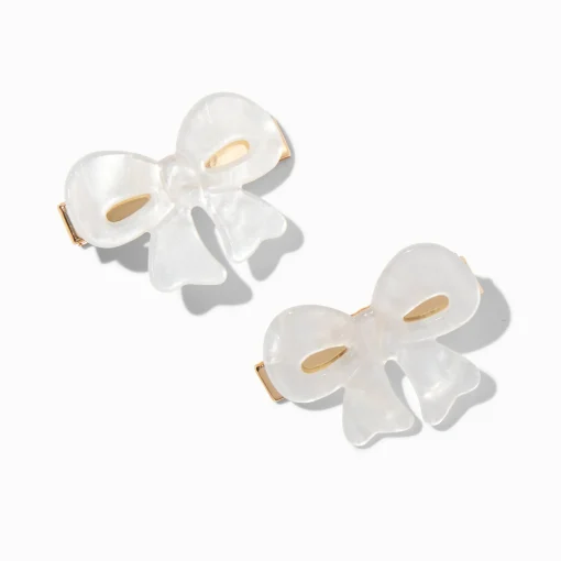 Barrettes à nœud acrylique crème - Lot de 2