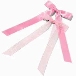 Barrettes à nœud en organza rose et en tissu extra-fin - Lot de 2